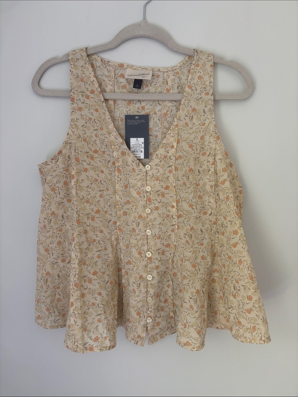 Universal Thread Yellow Floral Sleeveless V-Neck Tank with Peach Accents NWT